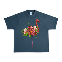 Midnight Navy flamingo with tropical flowers Urban Heavy Tee - Artiststas