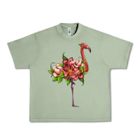 Oil Green flamingo with tropical flowers Urban Heavy Tee - Artiststas