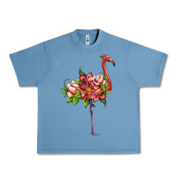 Pebble Blue flamingo with tropical flowers Urban Heavy Tee - Artiststas