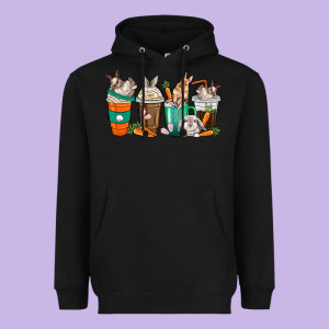 Rabbit Coffee Cups Heavyweight Hoodie Designed By Texasbilliewilder