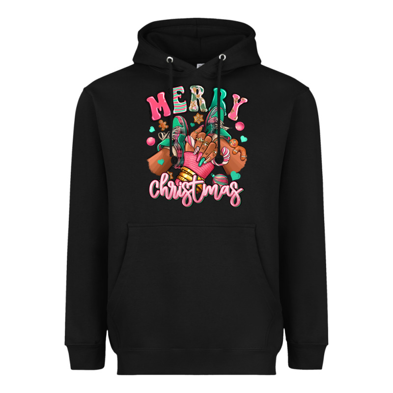 Pink Merry Christmas Black Girl Sneakers Heavyweight Hoodie by RanaPortraitStore | Teevron