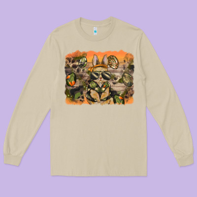 Camouflage Bunny Background Long Sleeve Tee Designed By Barkaloodesign
