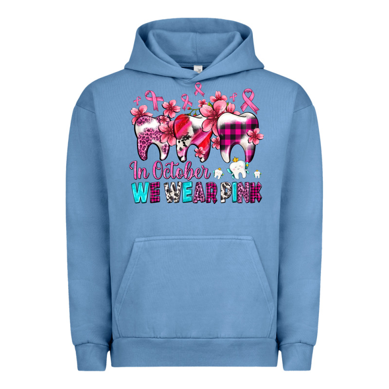 In October We Wear Pink Cancer Ribbon With Teeth Urban Hoodie by AdoDesignShop | Teevron
