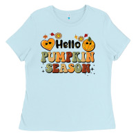 Baby Blue hello pumpkin season Ladies Tee - BarkalooDesign