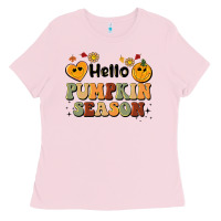 Bubblegum Pink hello pumpkin season Ladies Tee - BarkalooDesign