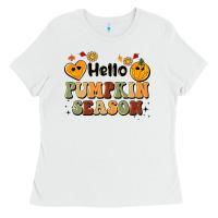 White hello pumpkin season Ladies Tee - BarkalooDesign
