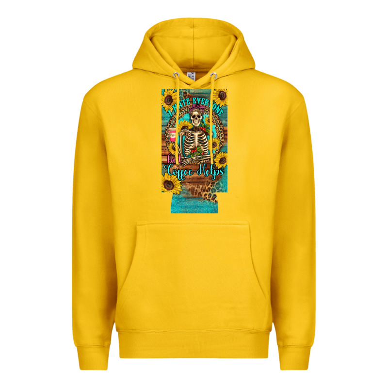 I Hate Everyone But Coffee Helps Western Skeleton Coffee Sunflowers 12 Premium Hoodie by Artiststas | Teevron