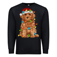 Black toy poodle with christmas lights Premium Sweatshirt - RanaPortraitStore