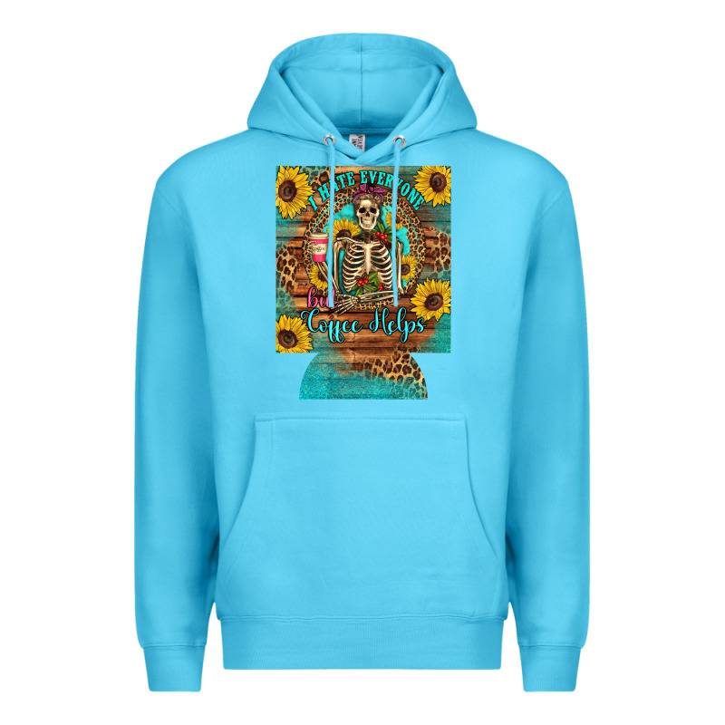 I Hate Everyone But Coffee Helps Western Skeleton Coffee Sunflowers 12 Premium Hoodie by Artiststas | Teevron