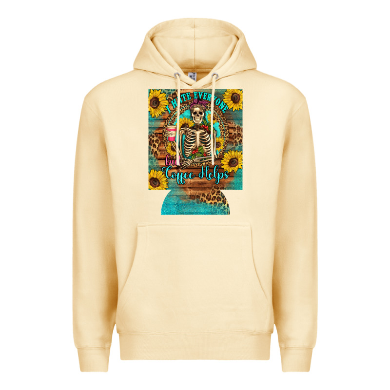 I Hate Everyone But Coffee Helps Western Skeleton Coffee Sunflowers 12 Premium Hoodie by Artiststas | Teevron