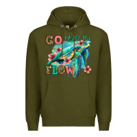 Army Green go with the flow floral turtle Premium Hoodie - Jasminsmagicworld