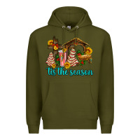 Army Green tis the seasin with christmas cake abd jesus Premium Hoodie - AdoDesignShop
