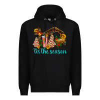 Black tis the seasin with christmas cake abd jesus Premium Hoodie - AdoDesignShop