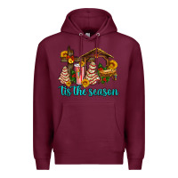 Burgundy tis the seasin with christmas cake abd jesus Premium Hoodie - AdoDesignShop
