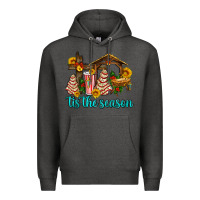 Charcoal Heather tis the seasin with christmas cake abd jesus Premium Hoodie - AdoDesignShop