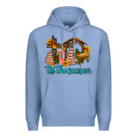 Colony Blue tis the seasin with christmas cake abd jesus Premium Hoodie - AdoDesignShop