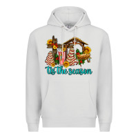 Dove Grey tis the seasin with christmas cake abd jesus Premium Hoodie - AdoDesignShop