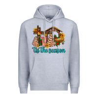 Heather Grey tis the seasin with christmas cake abd jesus Premium Hoodie - AdoDesignShop