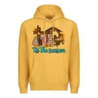 Mustard tis the seasin with christmas cake abd jesus Premium Hoodie - AdoDesignShop