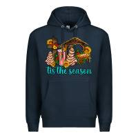 Navy tis the seasin with christmas cake abd jesus Premium Hoodie - AdoDesignShop