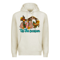 Oatmeal Heather tis the seasin with christmas cake abd jesus Premium Hoodie - AdoDesignShop