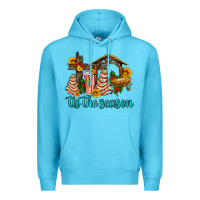 Ocean Blue tis the seasin with christmas cake abd jesus Premium Hoodie - AdoDesignShop