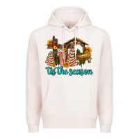 Pale Pink tis the seasin with christmas cake abd jesus Premium Hoodie - AdoDesignShop