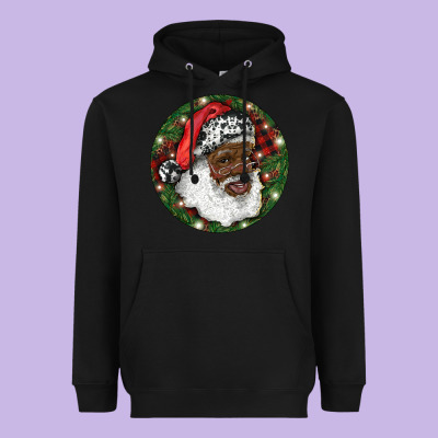 Heavyweight Hoodie African American Santa Christmas