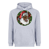 Heather Grey African American Santa Christmas Heavyweight Hoodie - RanaPortraitStore