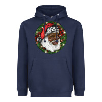 Navy African American Santa Christmas Heavyweight Hoodie - RanaPortraitStore