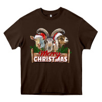 Chocolate Brown Merry Christmas Goats Heavy Core Tee - LillyAllenDesigns