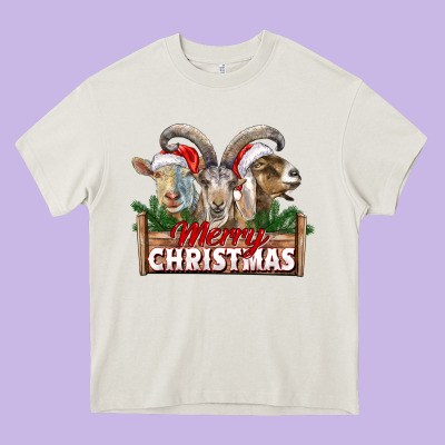 Merry Christmas Goats Heavy Core Tee Designed By Lillyallendesigns