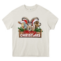 Cream Merry Christmas Goats Heavy Core Tee - LillyAllenDesigns