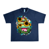Navy Georgia Map Sunflower Cactus Serape Urban Heavy Tee - RanaPortraitStore