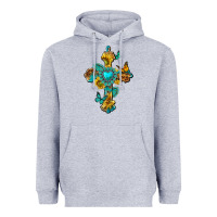 Heather Grey western cross with gemstone and sunflowers Heavyweight Hoodie - texasbilliewilder