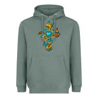 Sage western cross with gemstone and sunflowers Heavyweight Hoodie - texasbilliewilder