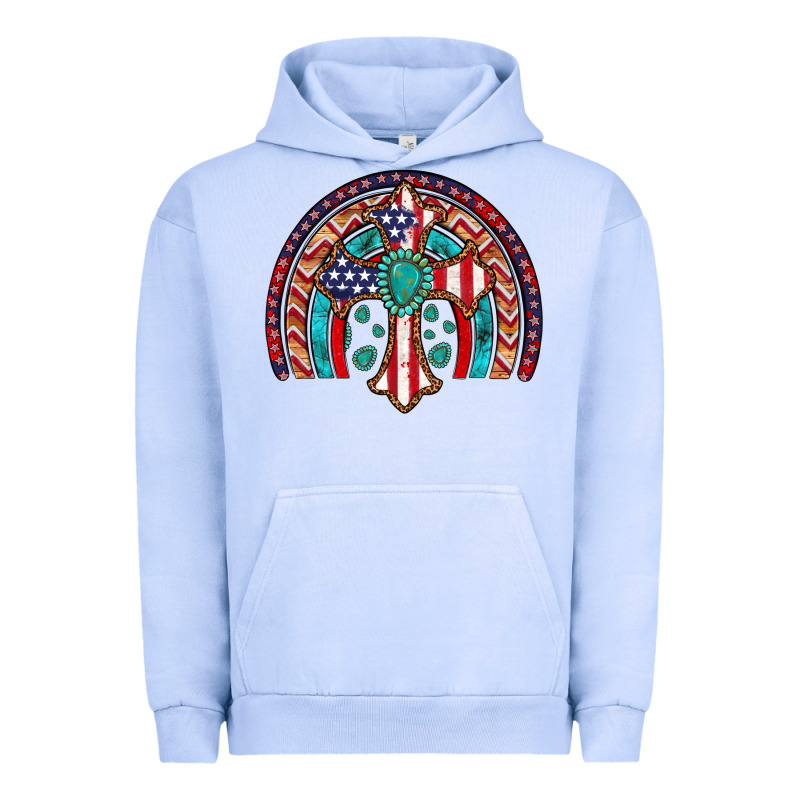 Gemstone Cross American Flag Turquoise Rainbow Urban Hoodie by Artiststas | Teevron