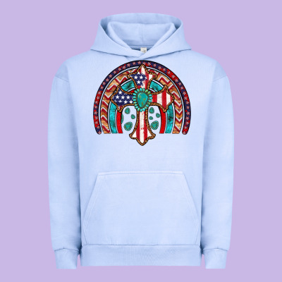 Gemstone Cross American Flag Turquoise Rainbow Urban Hoodie Designed By Artiststas