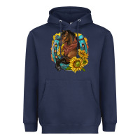 Navy western horse with horseshoe Heavyweight Hoodie - texasbilliewilder