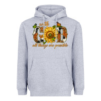 Heather Grey With god all things are possible with sunflower Heavyweight Hoodie - texasbilliewilder