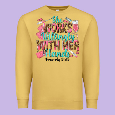 She Works Willingly With Her Hands Premium Sweatshirt Designed By Texasbilliewilder