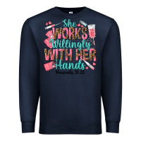 Navy she works willingly with her hands Premium Sweatshirt - texasbilliewilder