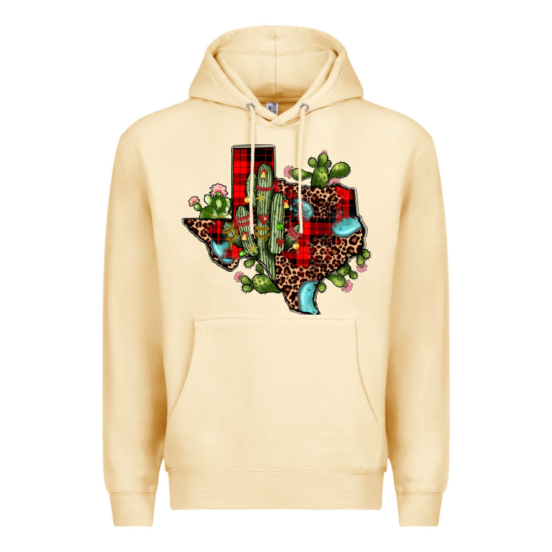 Cactus Christmas Texas Map Premium Hoodie by JahusDesignShop | Teevron