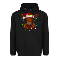 Black Christmas baby red angus calf with lights Heavyweight Hoodie - RanaPortraitStore