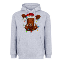 Heather Grey Christmas baby red angus calf with lights Heavyweight Hoodie - RanaPortraitStore