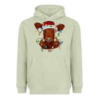 Matcha Christmas baby red angus calf with lights Heavyweight Hoodie - RanaPortraitStore