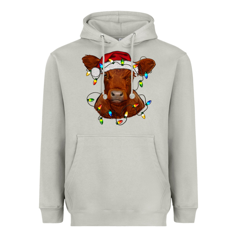 Christmas Baby Red Angus Calf With Lights Heavyweight Hoodie by RanaPortraitStore | Teevron
