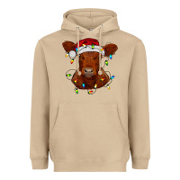 Mushroom Christmas baby red angus calf with lights Heavyweight Hoodie - RanaPortraitStore