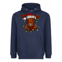Navy Christmas baby red angus calf with lights Heavyweight Hoodie - RanaPortraitStore