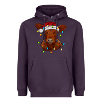 Plum Christmas baby red angus calf with lights Heavyweight Hoodie - RanaPortraitStore